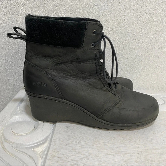 Keen Womens Akita Wedge Boot 9.5 Black Suede Leather Lace Up #1007689 - Picture 1 of 8